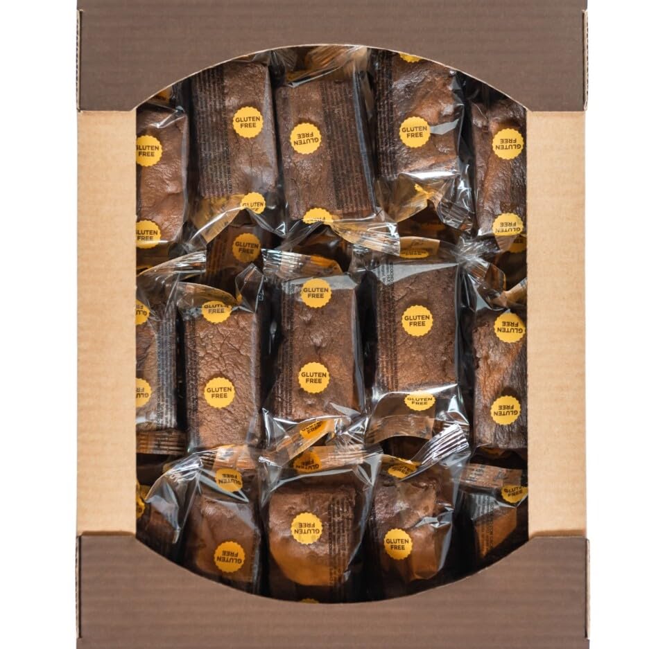 Bizcocho de Cacao con Chips de Chocolate - La Granja - Sin Gluten y Sin Lactosa. 30 Unidades. Envueltas de forma Individual.