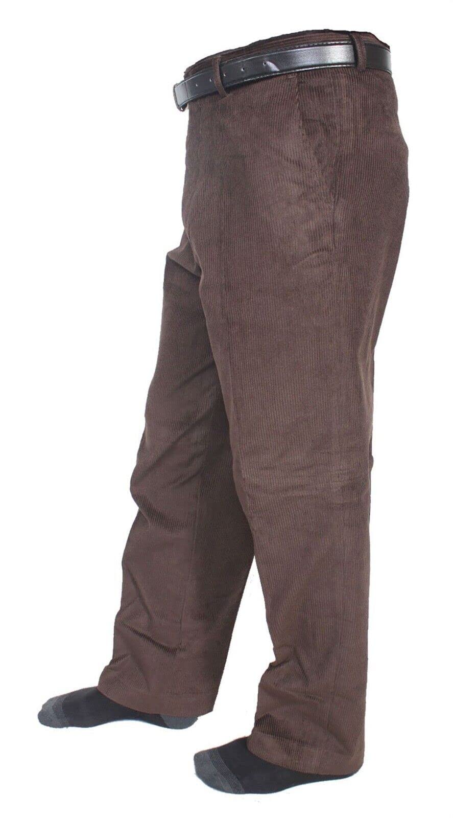 Adults Smart Corduroy Trousers Cords Cotton Office Pants Mens Straight Bottoms Formal Trousers (Brown Waist 36"/ Inside Leg 31")