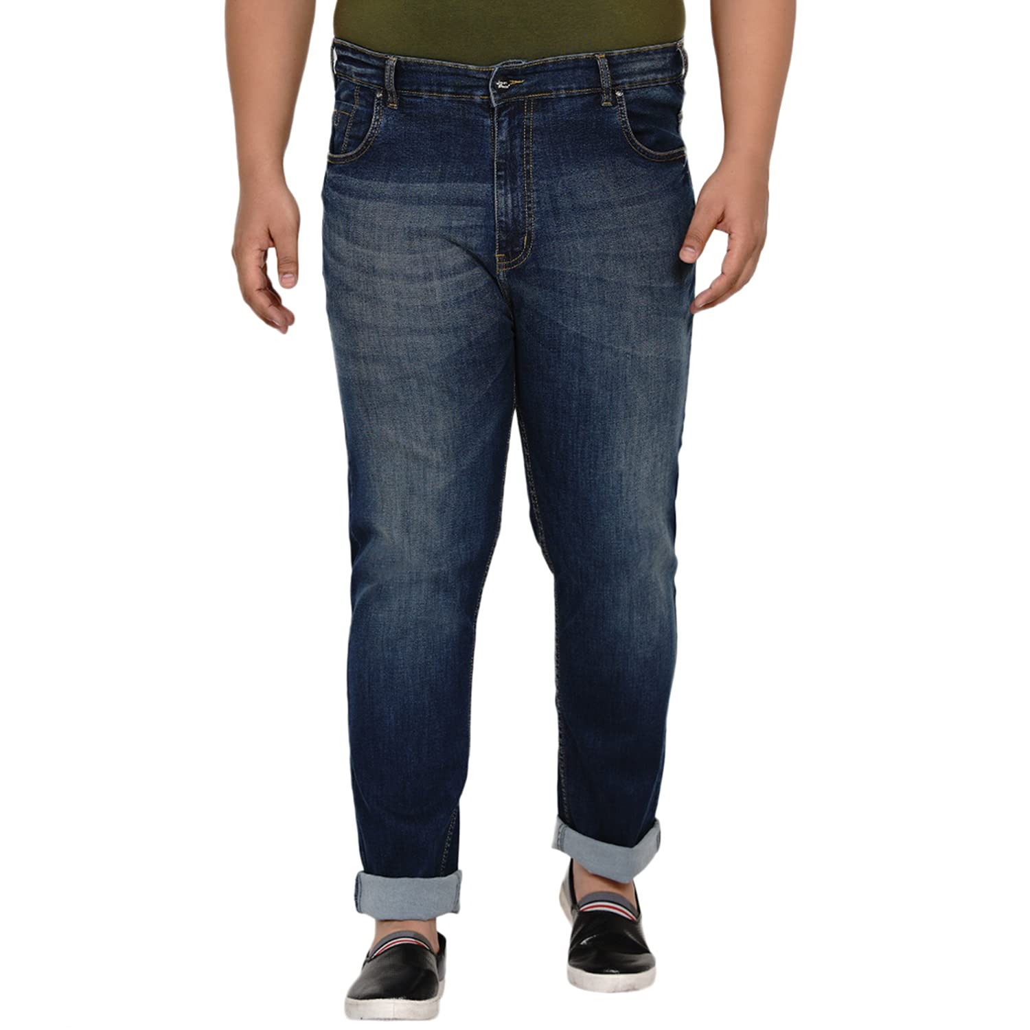 Plus Size Men Regular Fit Mid-Rise Clean Look Stretchable Blue Jeans (EJPJ2028)