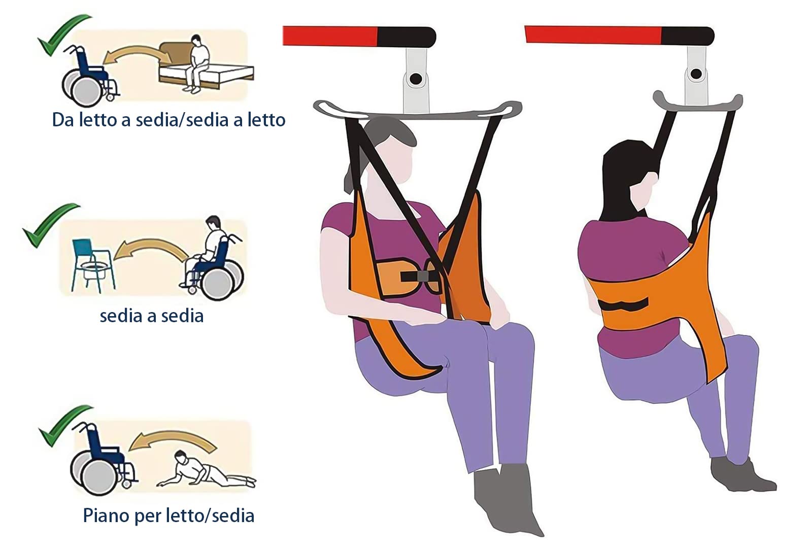 Cinghia di trasferimento per scivolo per scale a imbracatura per sollevamento paziente per tutto il corpo, sedia per evacuazione di emergenza con imbracatura per toilette media su e giù, per anziani c