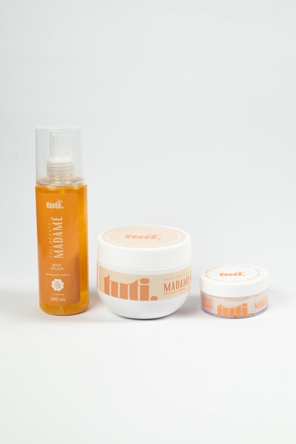 Kit Banho Premium Madamê Tuti Beauty – Esfoliante Corporal, Manteiga Corporal e Body Splash – Fragrância Âmbar Floral com Flor de Laranjeira