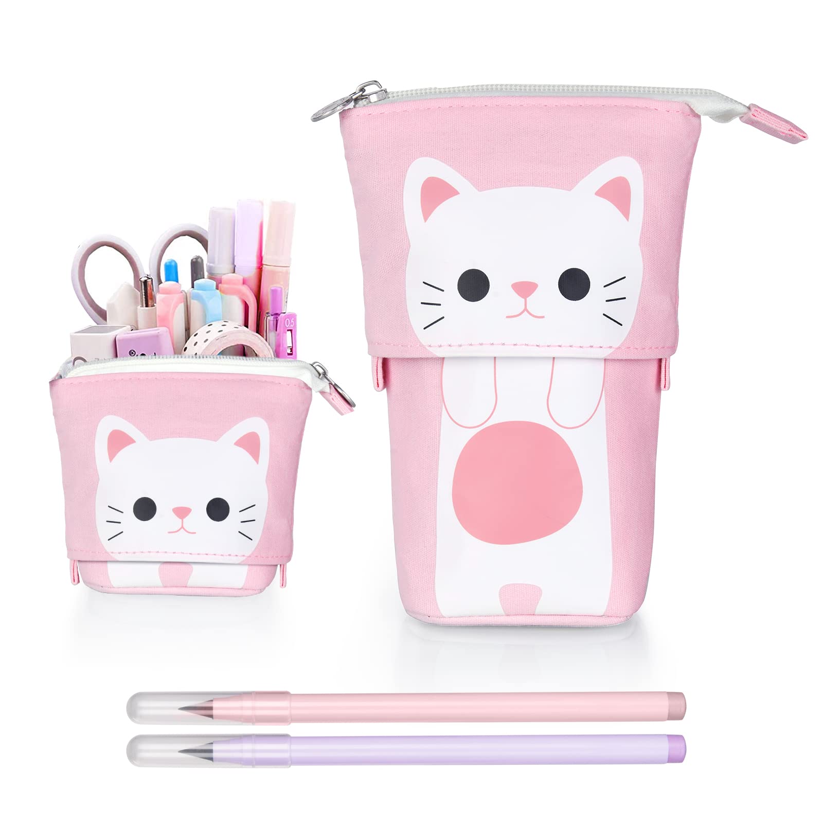 Vicloon Telescópico Estuche Lapices, Estuche Escolar Vertical, Papelería Adolescentes, 2 en 1 Estuche para Lápices y Portalápices, con 2 Lápiz Eterno, para Niñas Niños Adolescentes Estudiantes