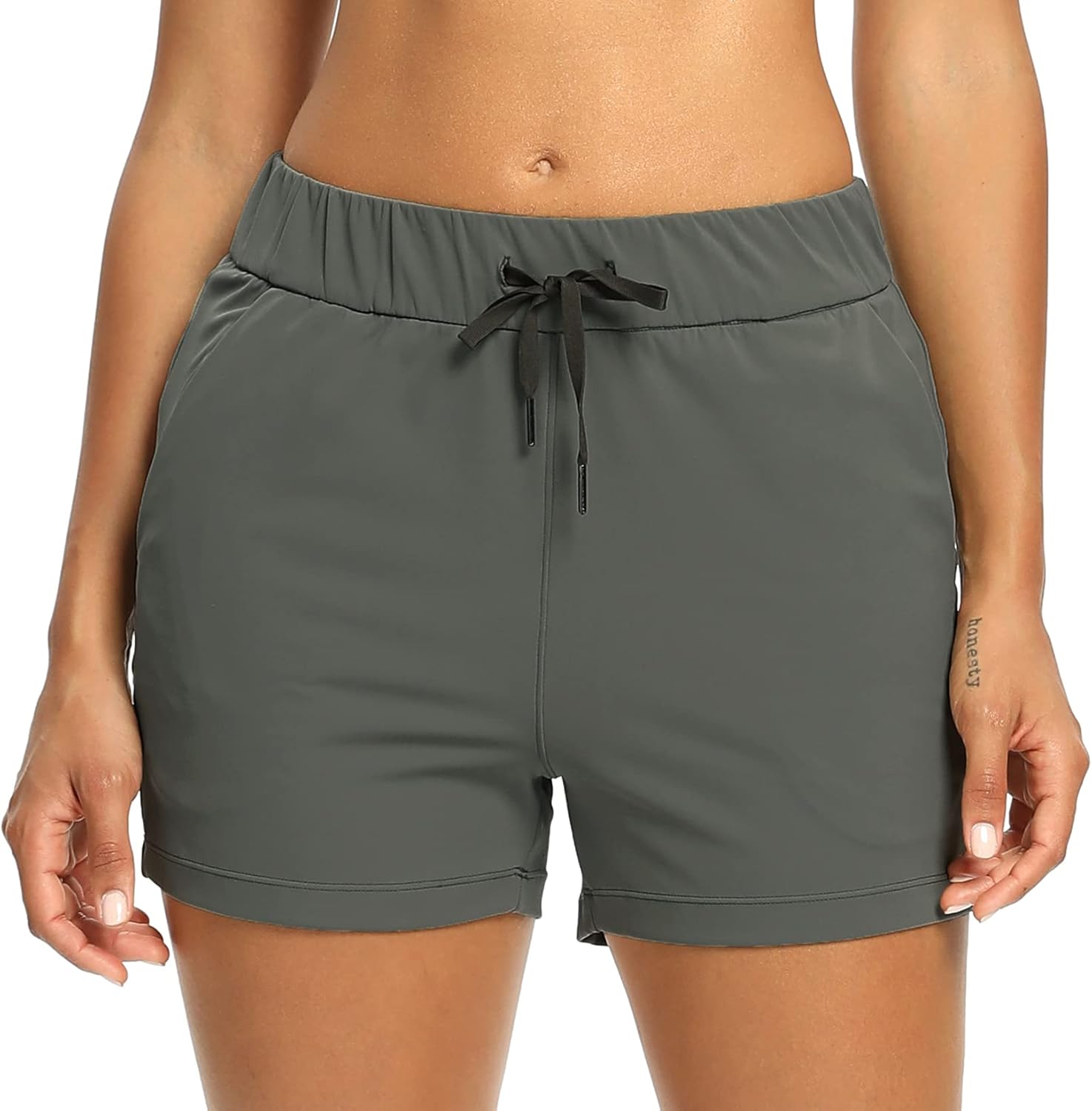 CQC Women's Active Yoga Lounge Shorts Active Running Workout Casual Shorts with Pockets Activewear Olive Green XXL
