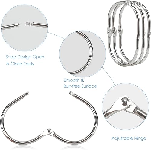 Vista 11 de Goowin - 24 anillos para cortina de ducha, ganchos para cortina de ducha, anillos de ducha ovalados para cortina, anillos de cortina de ducha Dorado