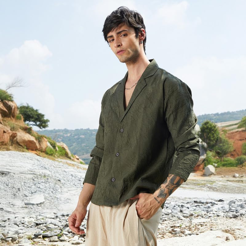 Image of CAHOOT Men's Oversized Shirt Casual Wear | Lapel Collar | Long Sleeve | Button Closure | Oversized Shirt Crafted with Comfort Fit for Everyday Wear