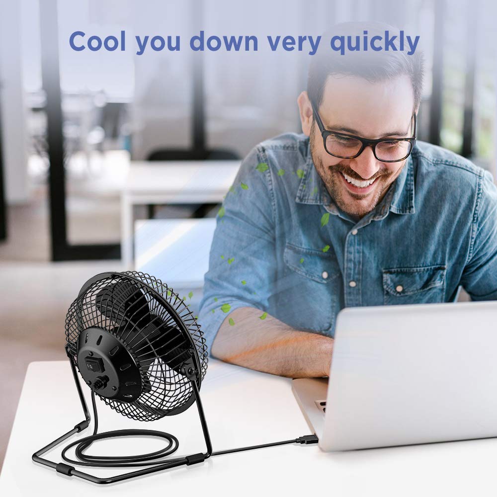 QHQQXN Ventilatore da scrivania USB da 9 Pollici Silenzioso con [Solo 25 Db] Flusso d'Aria Potente e Funzionamento Silenzioso, Ventola di Raffreddamento Portatile 2 velocità Potente Testa Girevole