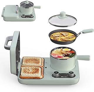 Bear 3-in-1 Breakfast Sandwich Maker, Includes Dual Sandwich Plates, Non-stick Frying Pan, and 1.3 L Stainless Steel Cooki...