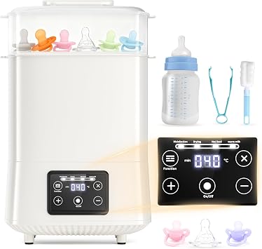 4-in-1 Baby Bottle Steriliser and Dryer Holds 8 Bottles and Pacifiers, Electric Steam Steriliser for Baby Bottles, Breast Pump Parts, Teething Toys, Milk & Food Warmer