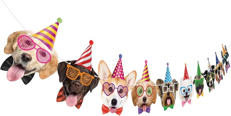 Hooqict Pancarta de Cumpleaños para Perros, Decoraciones de Fiesta Temáticas para Cachorros, para Telón de Fondo, Pancarta de Fiesta para Perros, Guirnalda de Feliz Cumpleaños, Letrero para Niños y Niñas, 1º, 2º, 3º