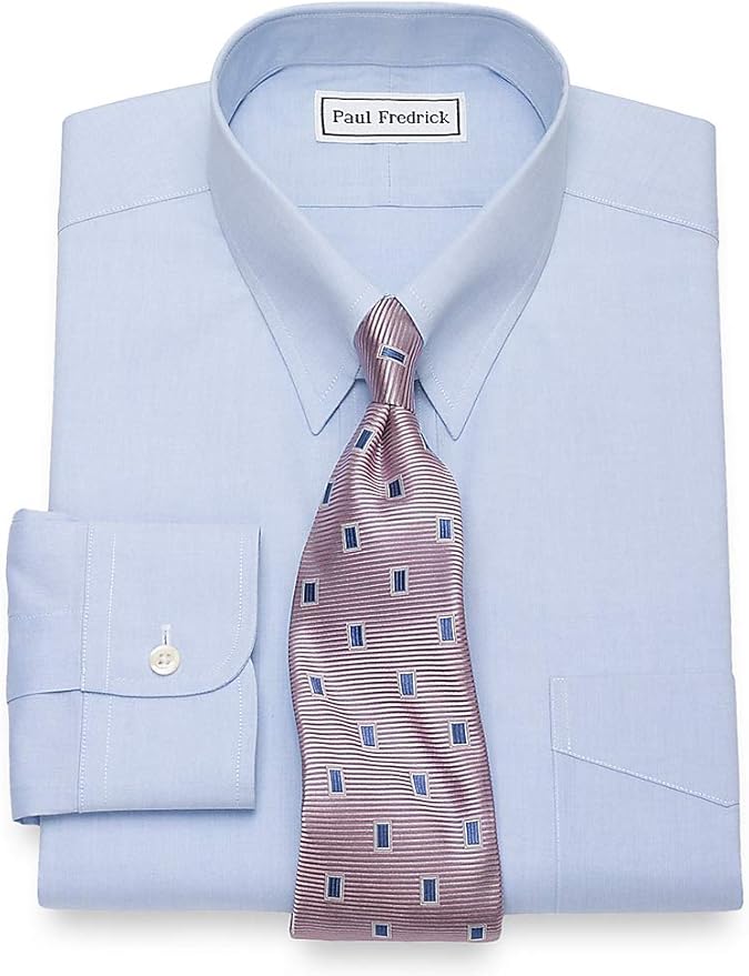 Paul Fredrick Men's NonIron Cotton Pinpoint Snap Tab Collar Dress