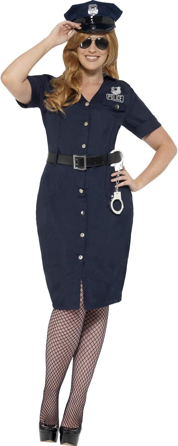 Smiffys Women's NYC Cop Costume, Dress, Belt and Hat, Cops and Robbers, Serious Fun, Size 14-16, 24451