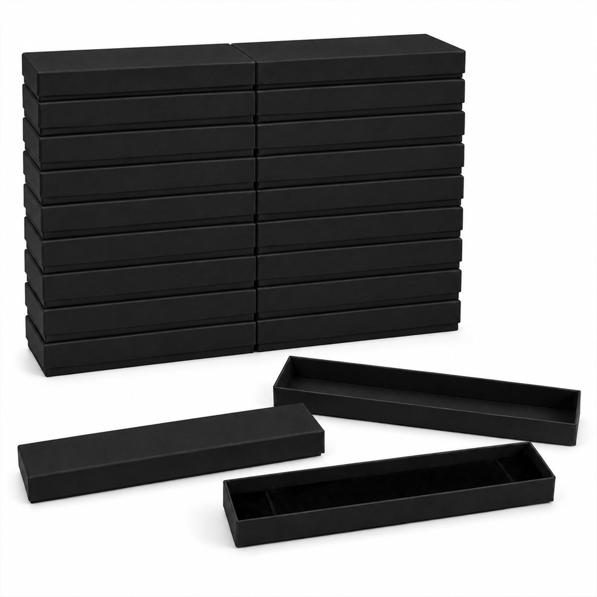 Emartbuy Set di 48 scatole portagioie in cartone nero, portapenne, scatole regalo per anniversari, matrimoni, compleanni, dimensioni: 21 cm x 4 cm x 1,8 cm