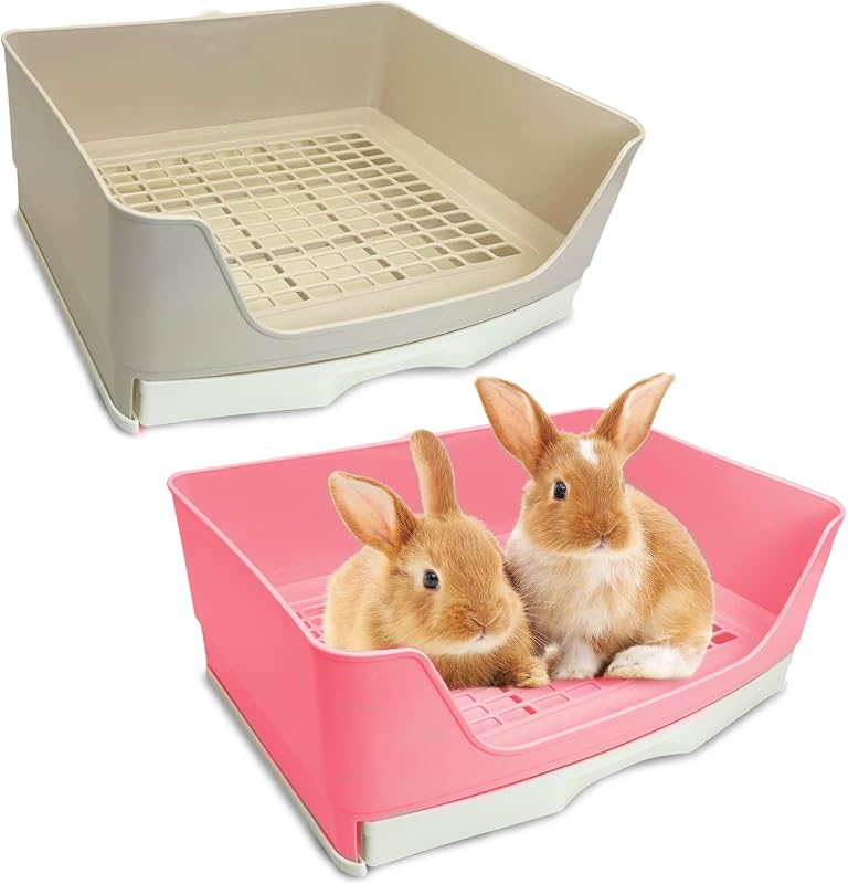 Caixa de Areia para Pequenos Animais kathson com Gaveta e Grade Removível, Grande, Rosa e Marrom, Pacote com 2