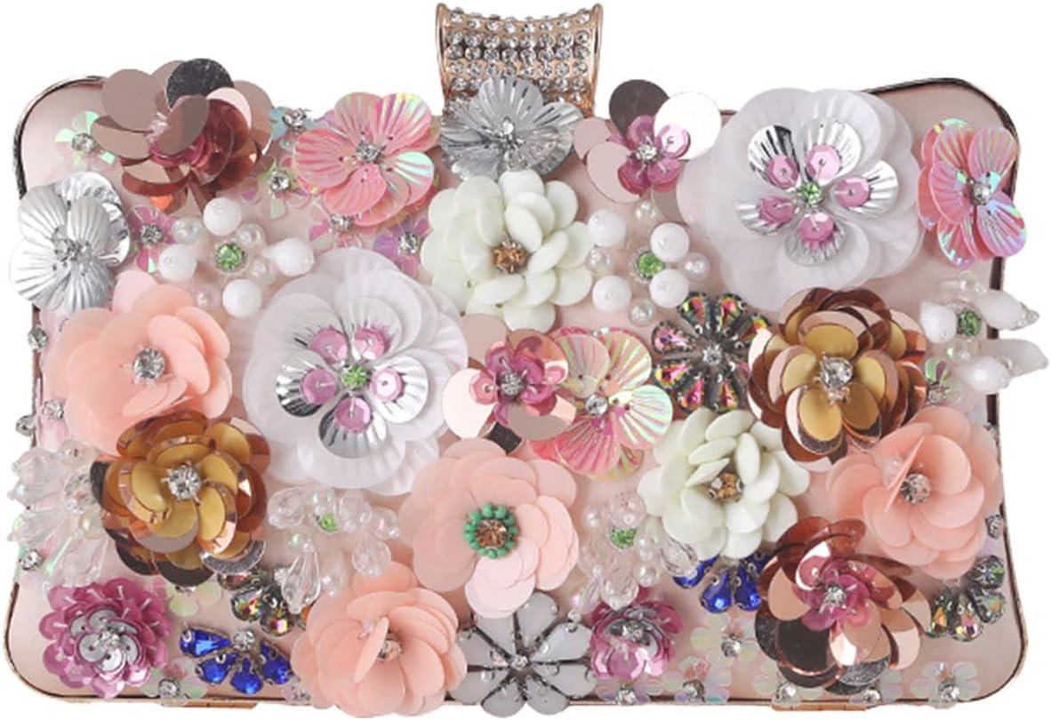 CORIOS Women's Evening Bag Colorful Floral Clutch Purses 3D Sequin Flower Handbag Elegant Crossbody Bag Banquet Bag
