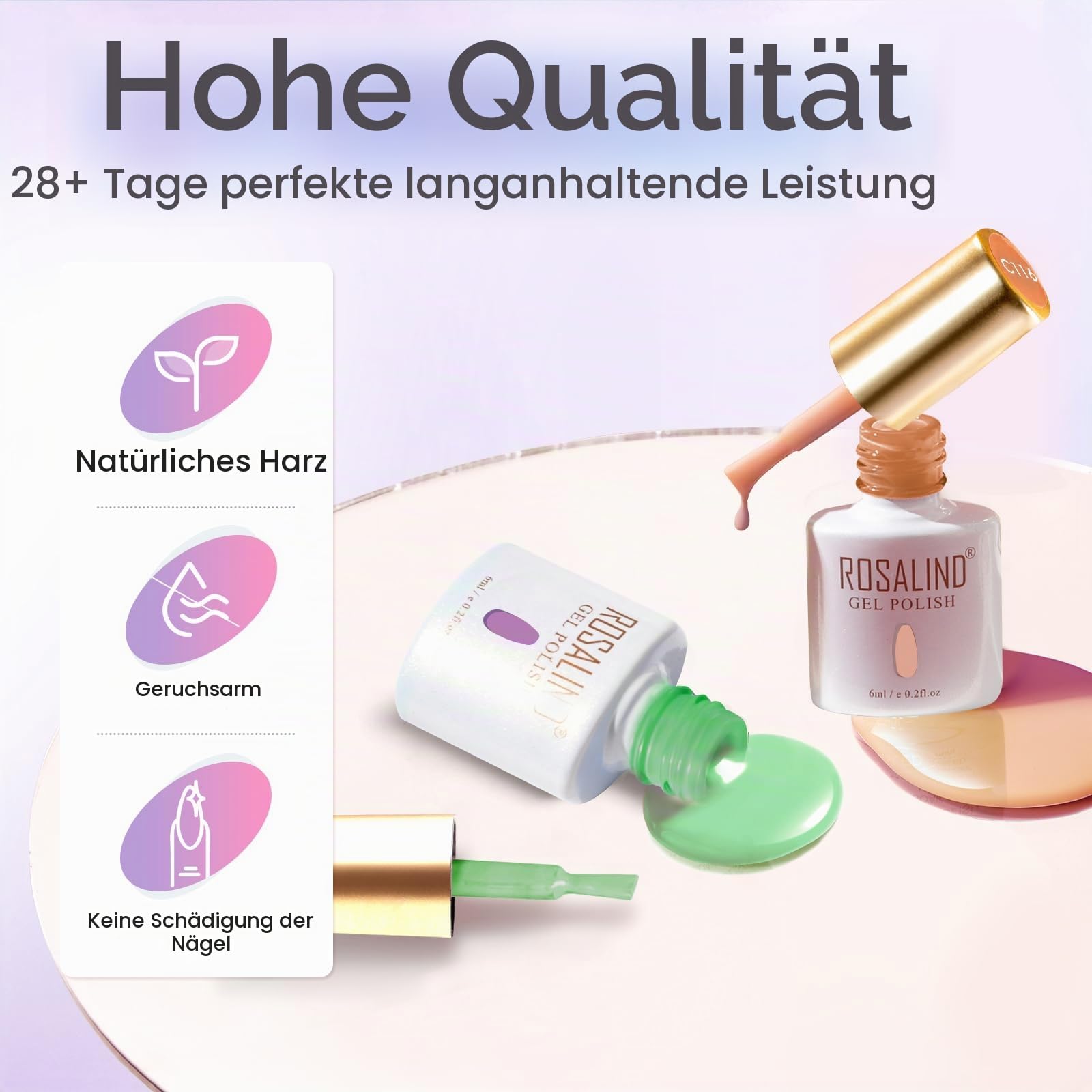 ROSALIND UV Nagellack Set, 50 Stück Rosa Grün Violett Blau Grau Gel Nagellack Set, Soak-Off UV LED Farbgel Gelnägel für Nagel Design Gel Nail Polish Geschenk