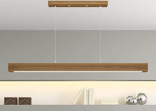 KASTENGLOW Linear Wooden Pendant Light Adjustable Hanging Ceiling Light in Acrylic Shade for Restaurant Cafe Bar Kitchen Dining Room Living Room (40)