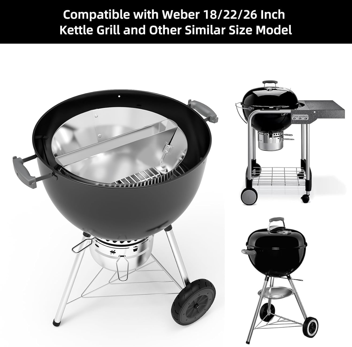 Cestino Per Carbone Onlyfire Per Weber 57cm | Acciaio Inossidabile Con Divisorio | Per Cottura Indiretta