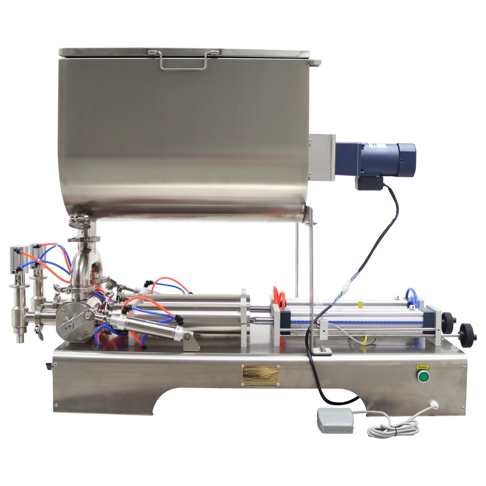 WYDDDARY Pneumatic Paste Liquid Filling Machine 100-1000ml with Horizontal Mixing Hopper Double Nozzles Liquid Paste Fill Machine for Liquids Pasty Fluid Oil