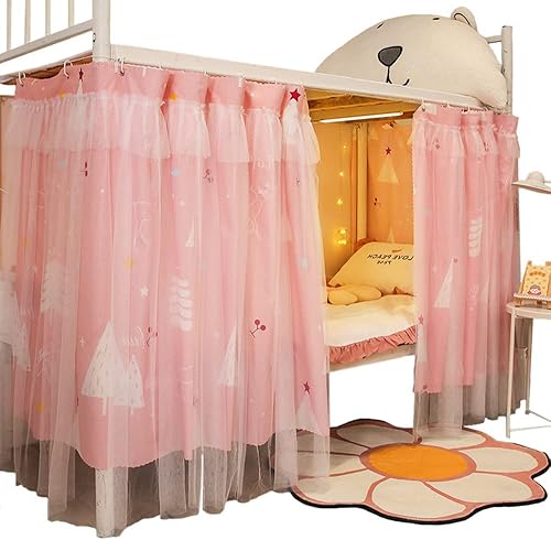 Lindas cortinas de litera de tela de privacidad para niñas de fondo, 2 paneles, árbol rosa