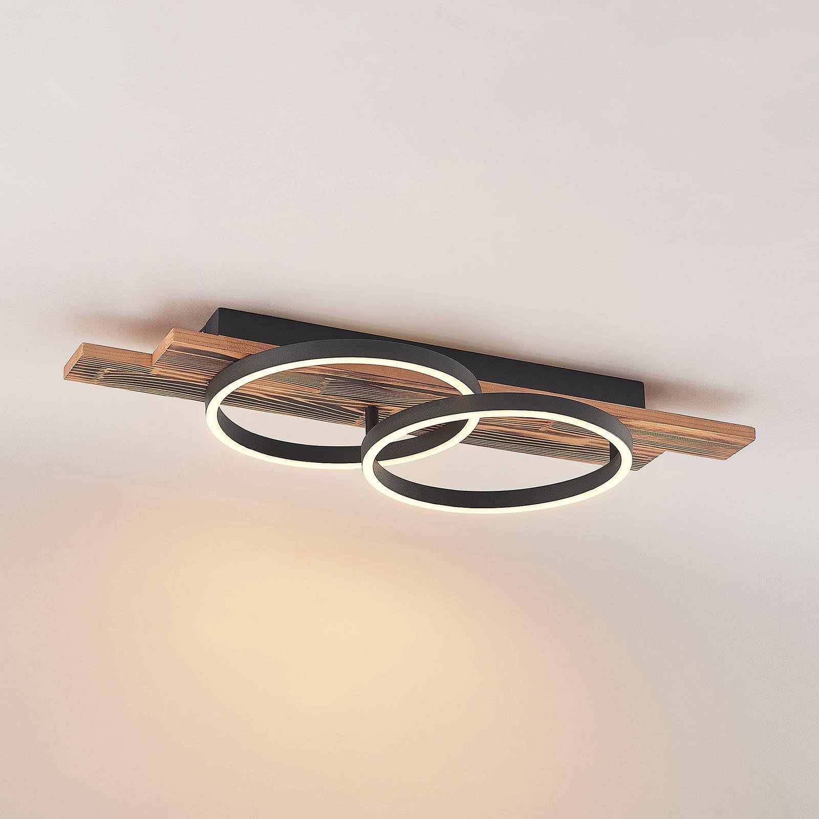 Lindby Plafoniera LED dimmerabile (Moderno) colore Ocra, in Legno ad es. Soggiorno & Sala da pranzo lampadina inclusa lampada plafoniera