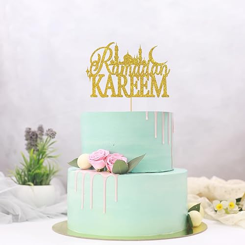 Miniatura 5 de Decoración para pastel de Ramadán Kareem con purpurina dorada, decoración islámica musulmana de Ramadán, decoración de celebración de Eid del Islam