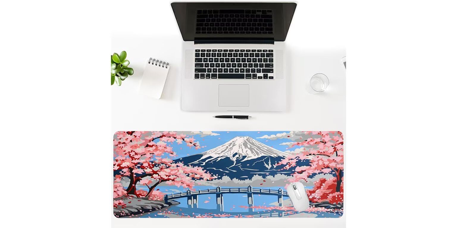 Tapis de Souris XXL 900x500x3mm Grand Tapis Souris Mont Fuji Japon Mouse Pad Gamer, Mouse Pad à Bords Cousus, Base en Caoutchouc antidérapante, pour Gamer, Personnel de Bureau Les Cadeaux A-321