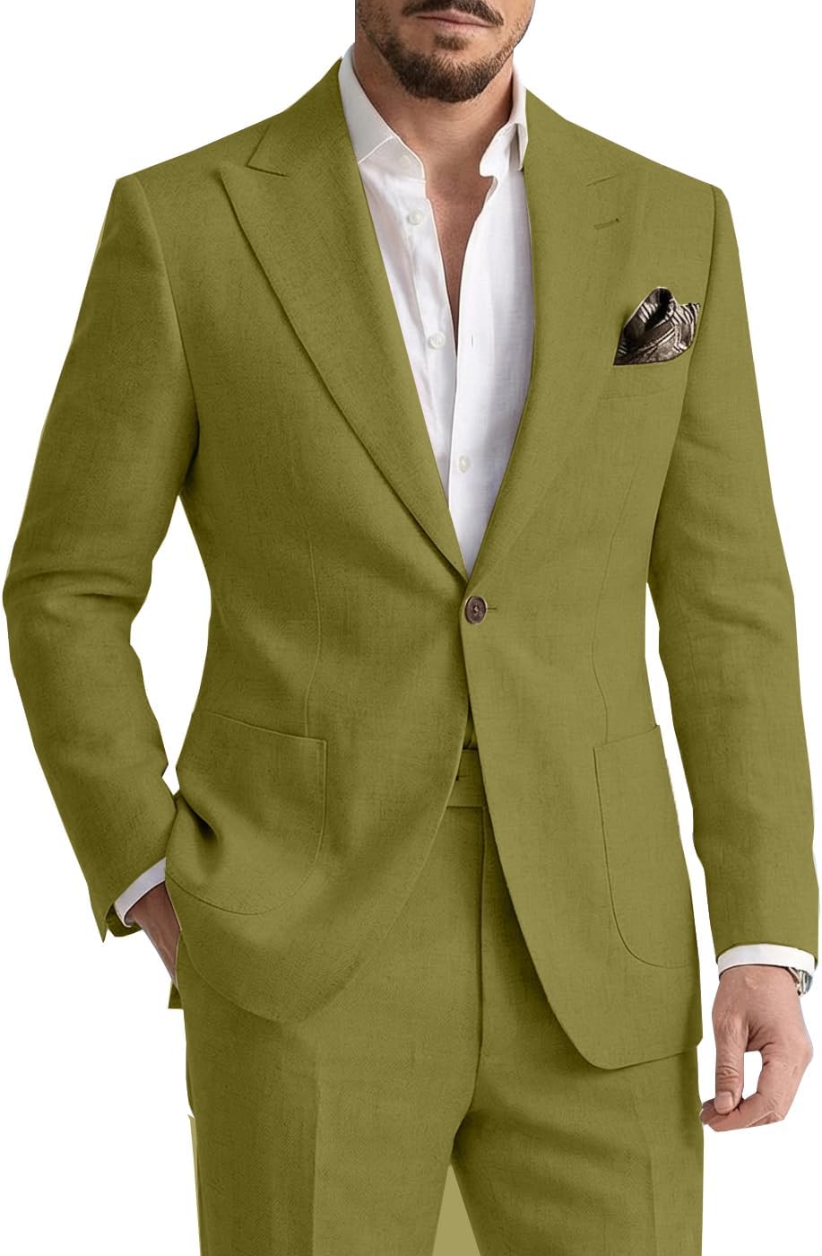 Men's 2 Pieces Linen Suits Casual Lightweight Summer Beach Groom Wedding Suit Linen Blazer Pants Set