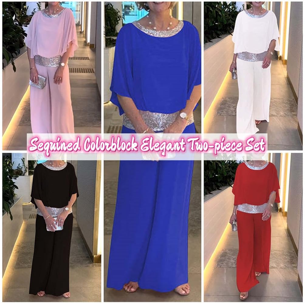 WINDEHAO Pailletten 2-teiliges Set Damen - Elegante Paillettenanzüge Für Hochzeit & Party