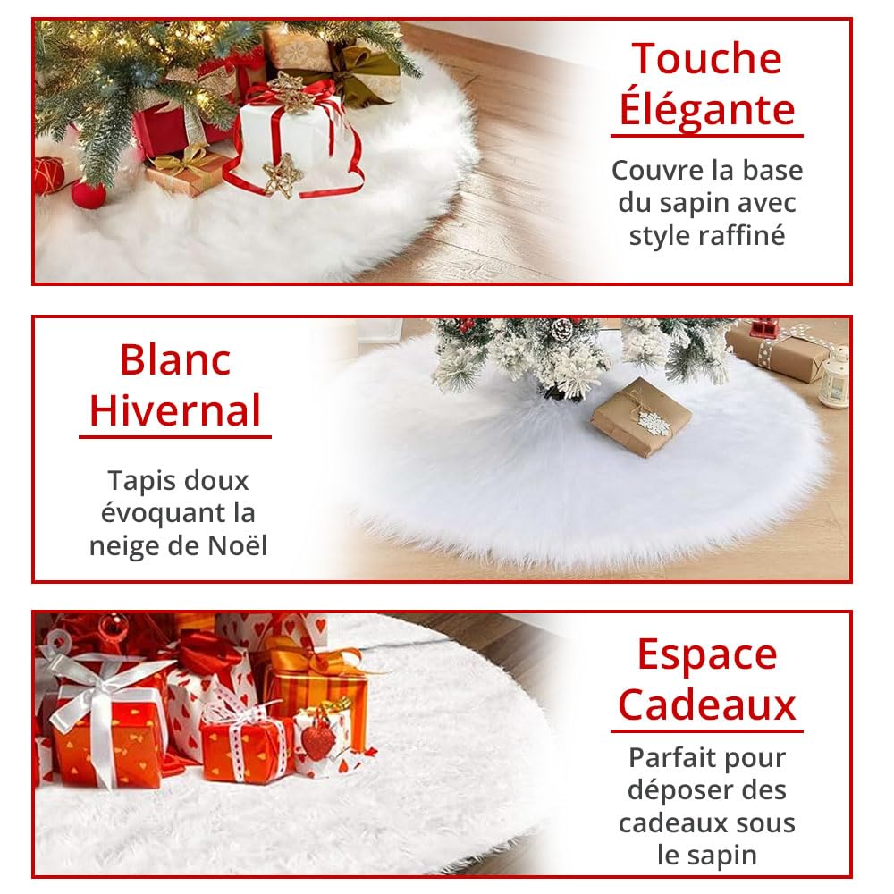 Jupe de Sapin Blanche Ø 60 cm, Couverture Décorative Arbre de Noël