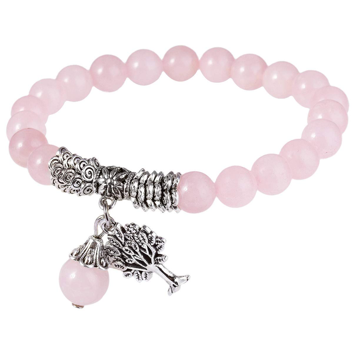 mookaitedecor 8mm Semi Precious Gemstone Tree of Life Stretch Bracelet Elastic, Reiki Chakra Healing Crystal Stone Beads Bracelet Tree of Life Jewellery for Women Men