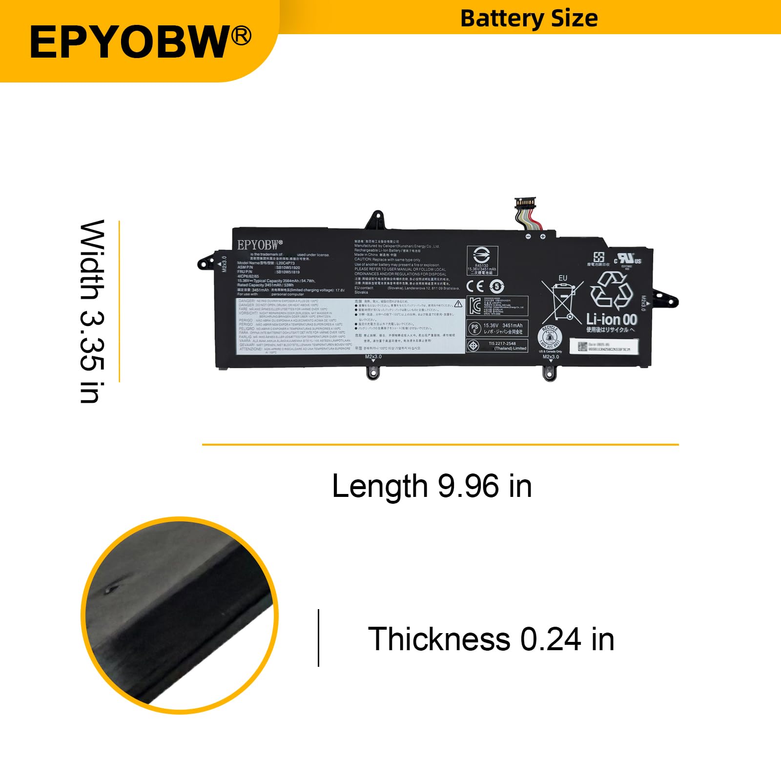 Amazon.com: EPYOBW L20C4P73 Laptop Battery 54.7Wh 4-Cell 15.36V