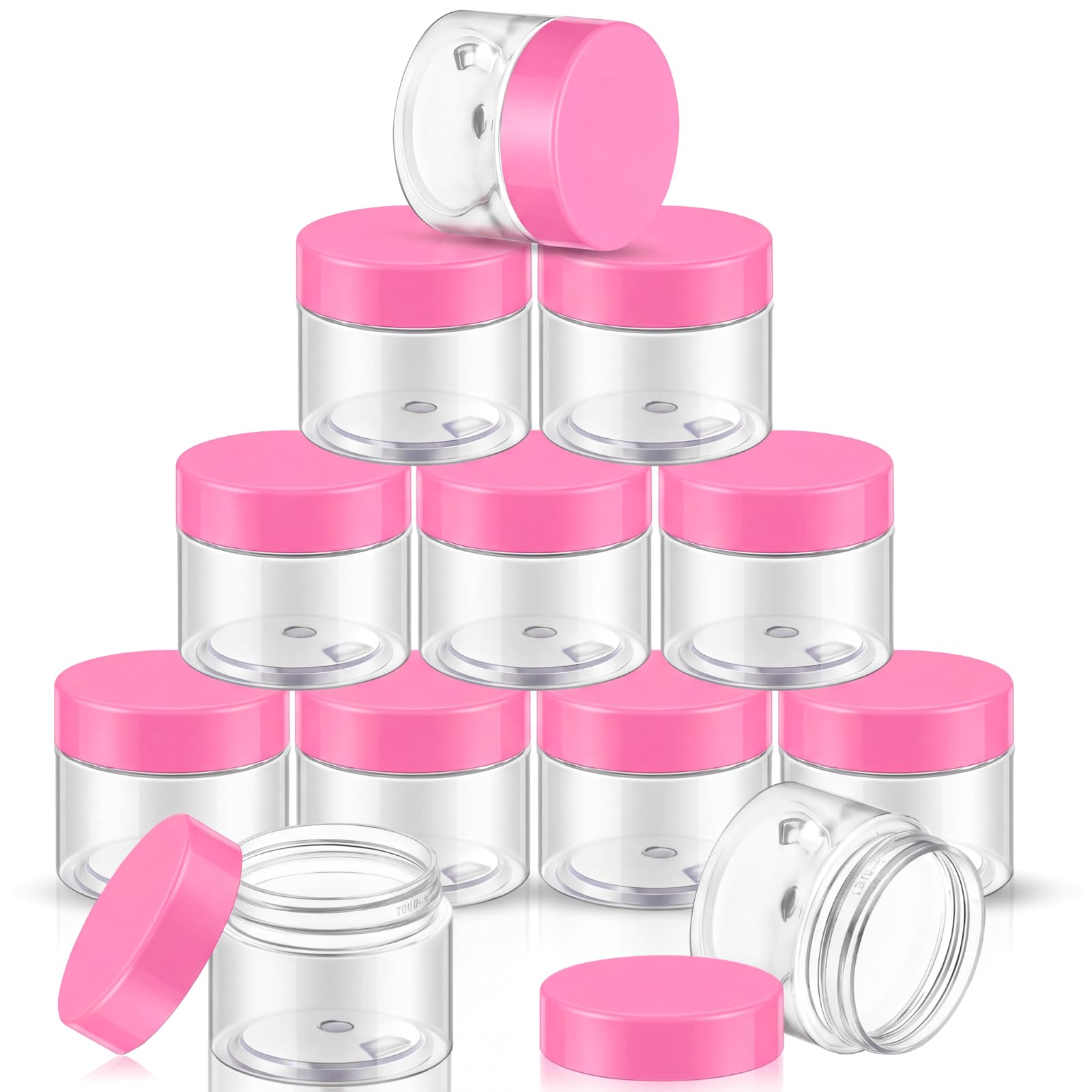 SATINIOR 12 Pack 4 oz Plastic Container Jars with Lids Round Clear Travel Cosmetic Container Slime Jars for Toiletries, Lotion, Cream, Ointments, Makeup, Rhinestone, Samples, Kitchen Storage(Pink)