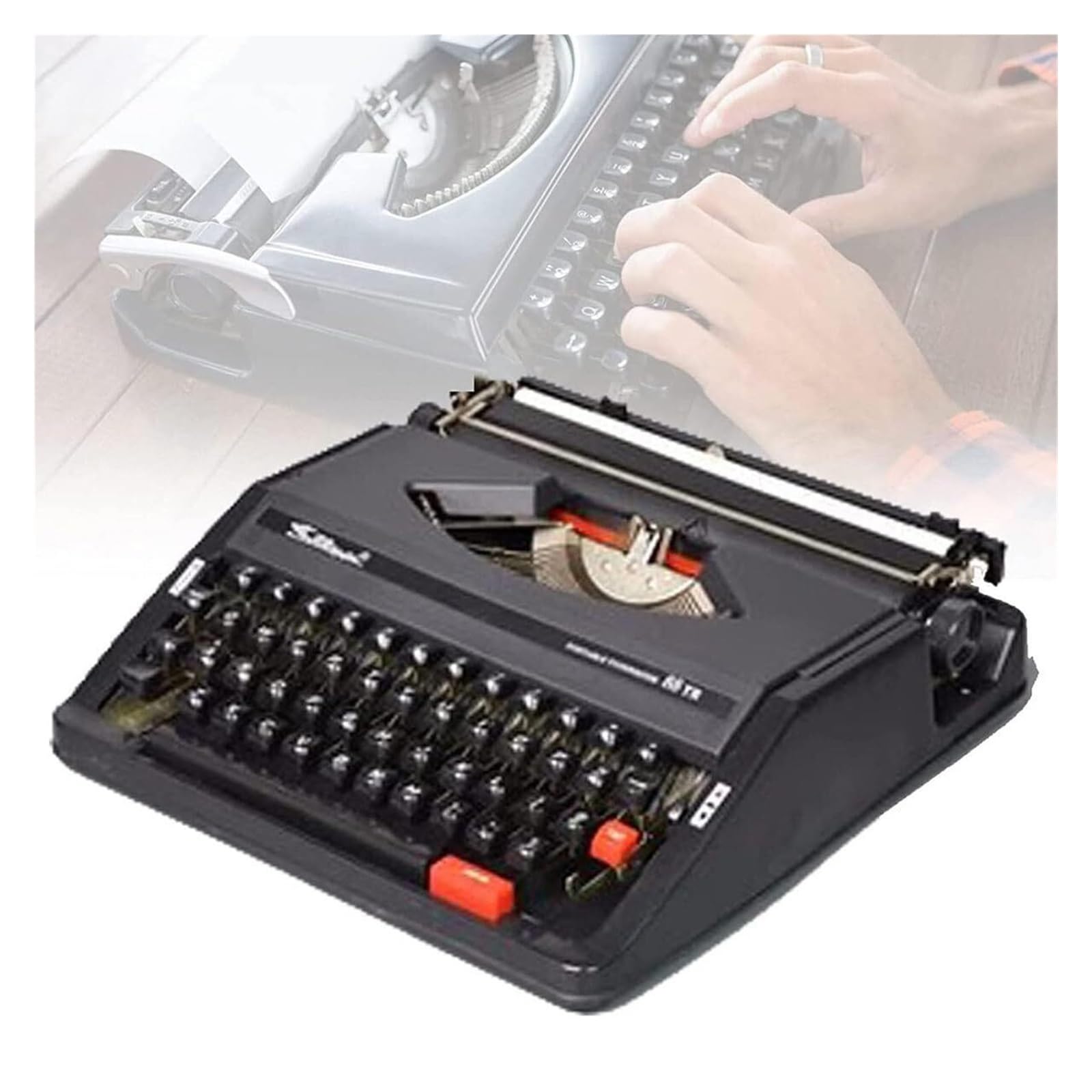 Schreibmaschine, Vintage, Retro-Handbuch, mechanisch, Englisch, 1980, klassische Nostalgie, tragbare Retro-Schreibmaschine, Vintage-Schreibmaschine, Schwarz