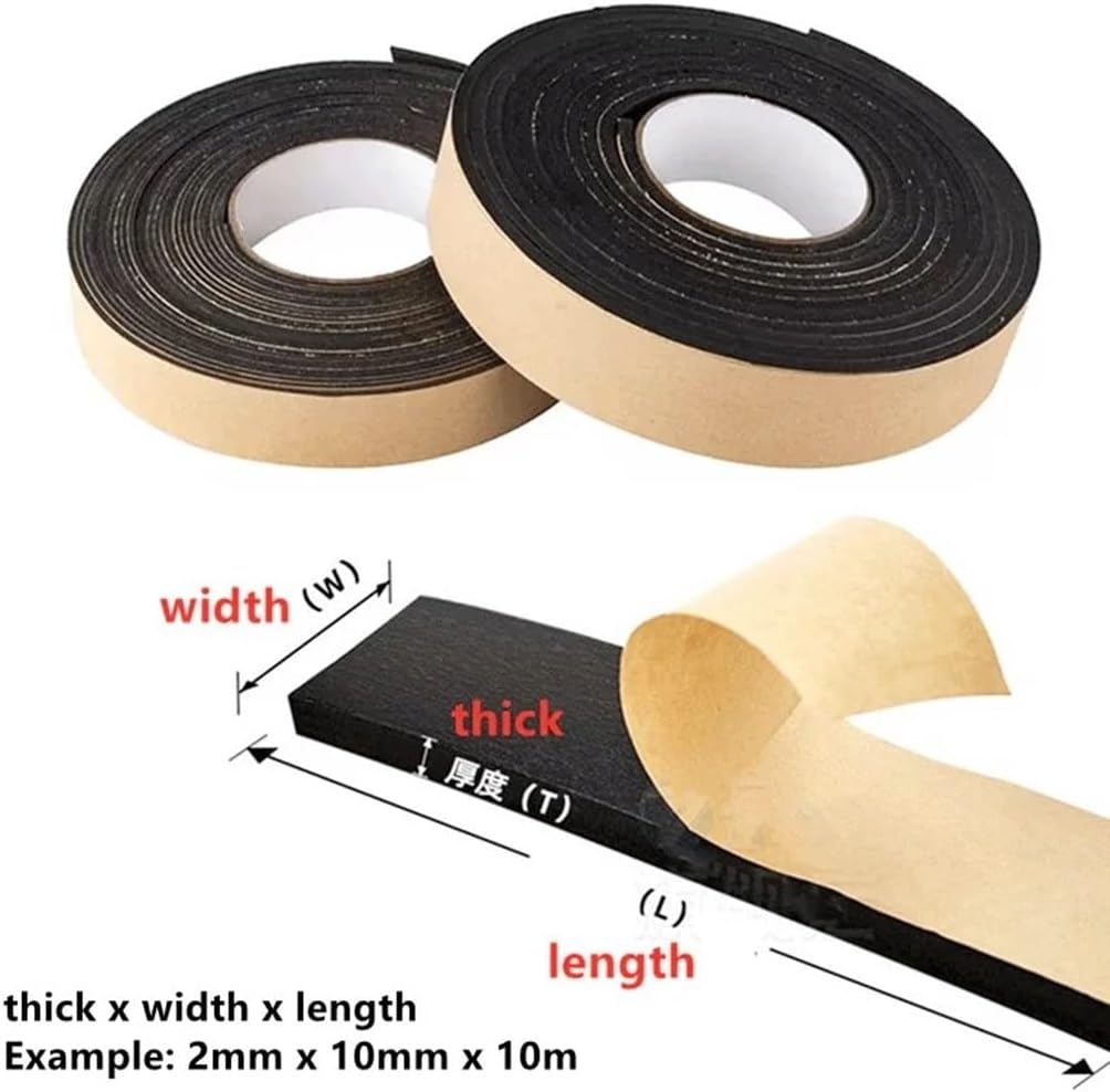 Double Sided Tape Self Adhesive Sponge Seal Strip, Thicken Black EPDM Rubber Single Sided Adhesive Soundproof Foam Anti-Collision Seal Gasket(2mm x 20mm x 10m)