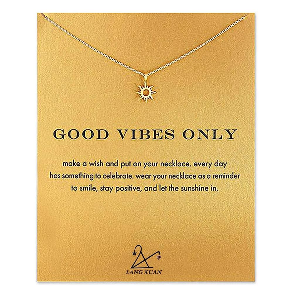 LANG XUANMessage Card Gold Dainty Layered Compass Pendant Necklace Friendship Butterfly Sun Good Luck Elephant Pendant Faith Chain Necklace for Women Gift