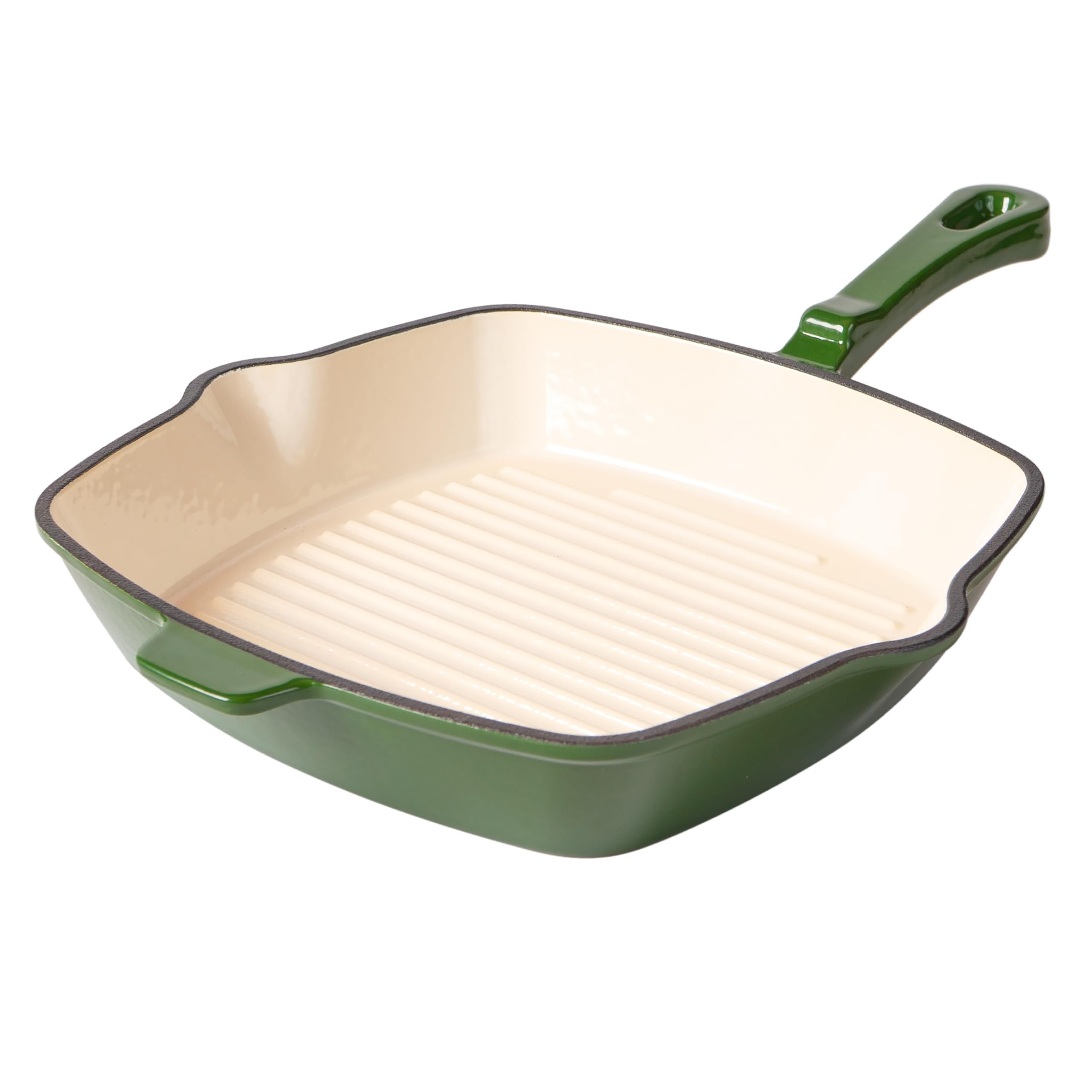 Römertopf Poêle carrée en fonte 24 cm – Poêle à steak avec revêtement émaillé, tous les types de feux, y compris l'induction, passe au four 250 °C, rôtir sans graisse, sans PFAS, vert foncé