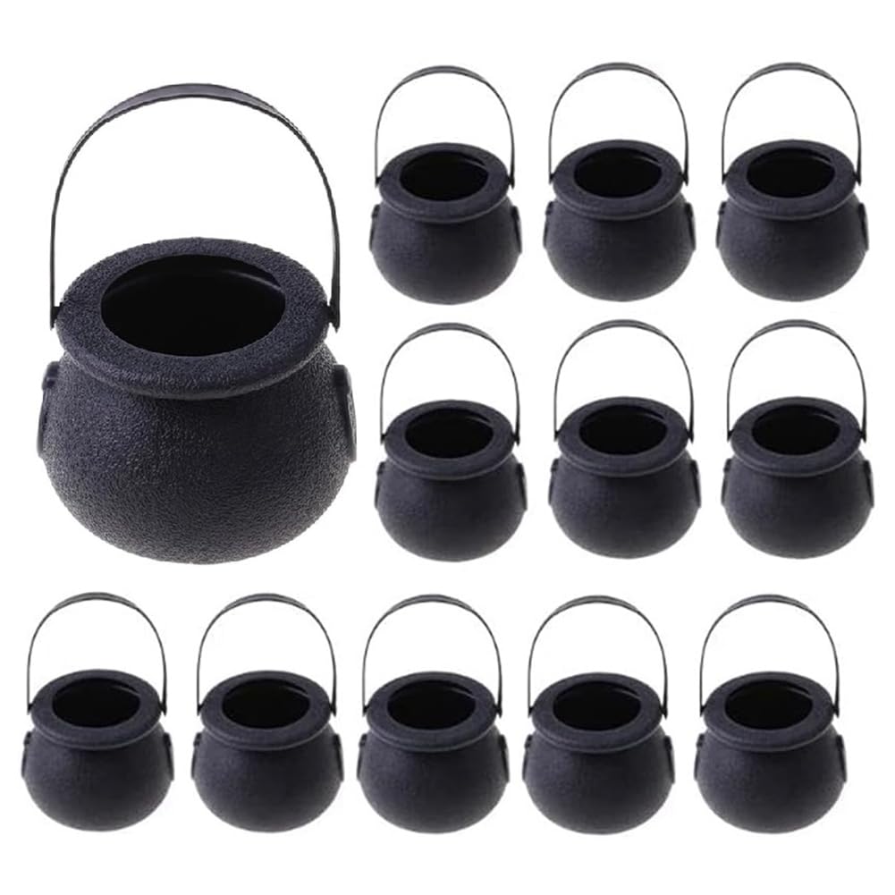 CTRLZS 12Piece Witch Skeleton Cauldron Holder Pot Mini Halloween Candy Holder with Handle for Halloween Easter 'S Day Party