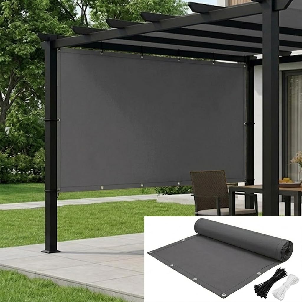 Brise-vue et filet d'ombrage de jardin anthracite avec œillets et cordes