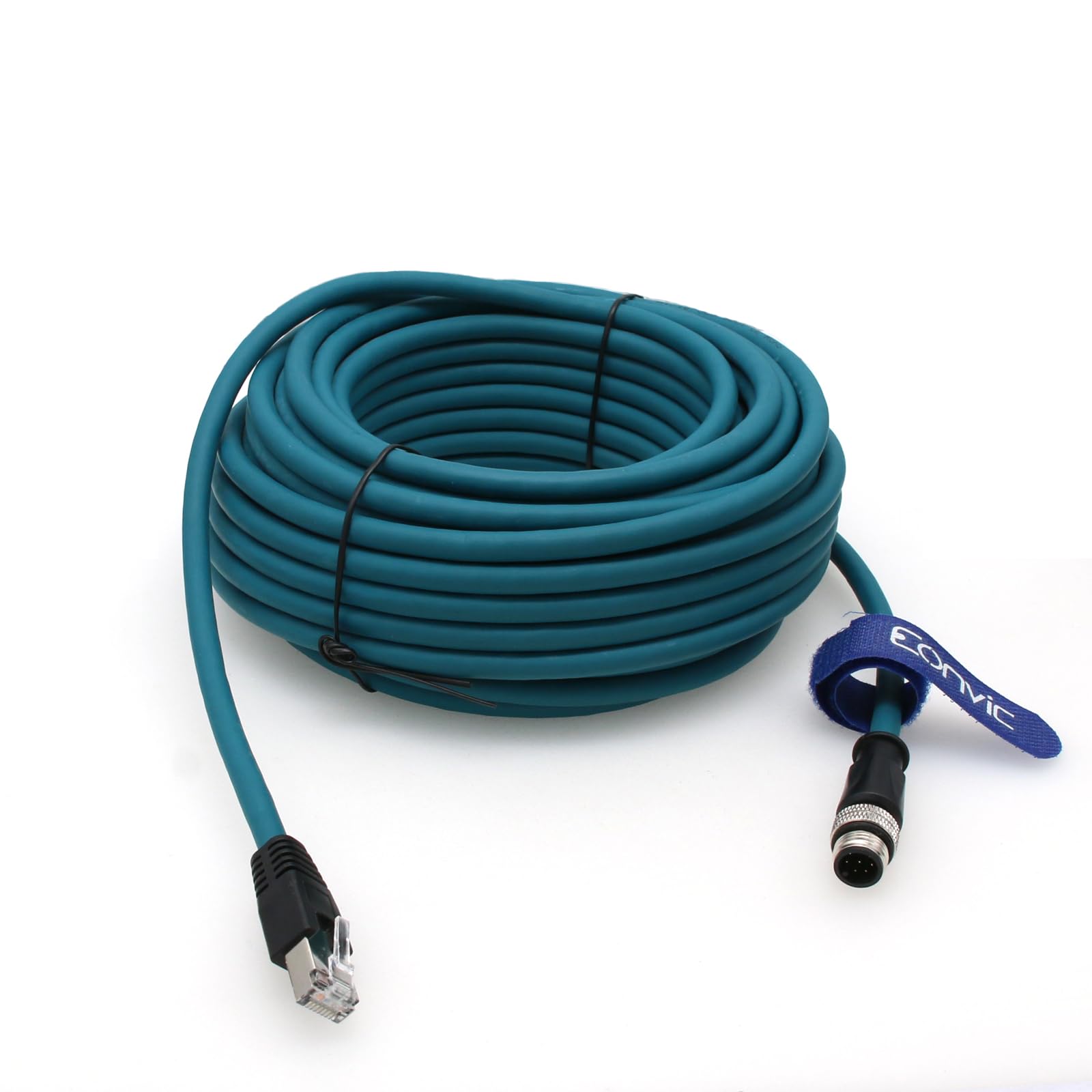 Connecteur Ethernet industriel M12 vers RJ45 8 broches A pour capteur de code Gigabit Ethernet Cat-6 Câble blindé très flexible pour caméra industrielle Cognex (25 m, bleu)