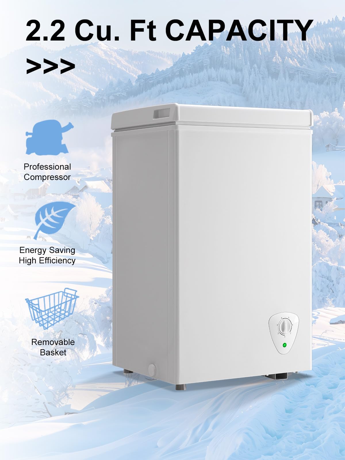 Chest Freezer Small Deep Freezer White 2.2 Cu.Ft Free-Standing 7 Temperature Control And Removable Basket Open Deep Freezer Energy Saving Apartment Kitchen on Fridge.com - View 3