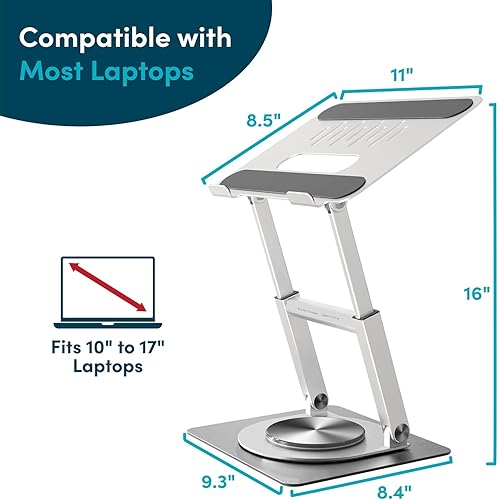 Miniatura 5 de Lifelong Soporte ergonómico giratorio de 360 grados para computadora portátil, elevador de laptop con base giratoria, soporte de computadora