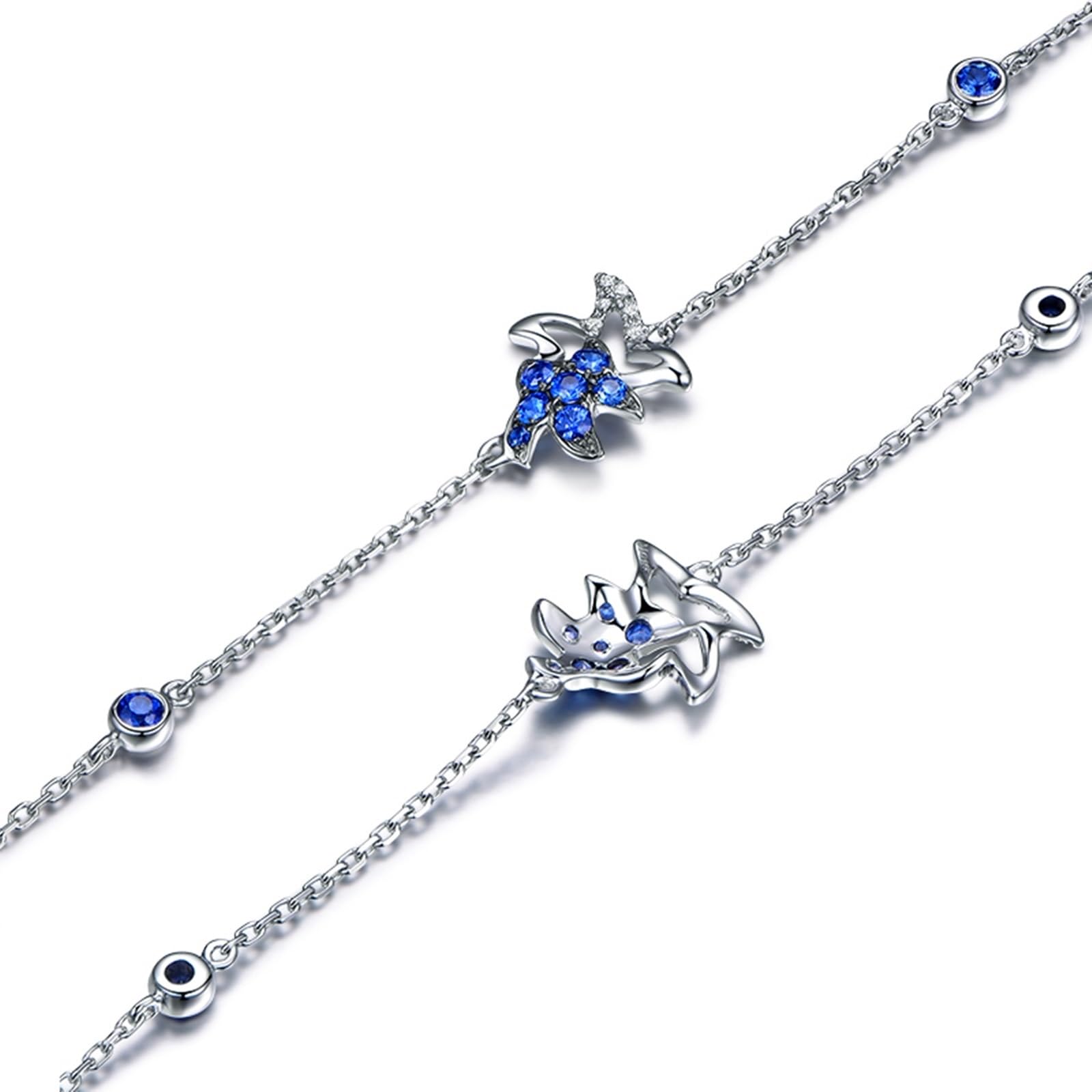 Bracciale Oro Bianco Donna 750/585/375, Bracciale Donna Zaffiro Sintetico 0.32ct 16-18 cm Estensione 4 cm con Moissanite, Braccialetti da Sposa Matrimonio