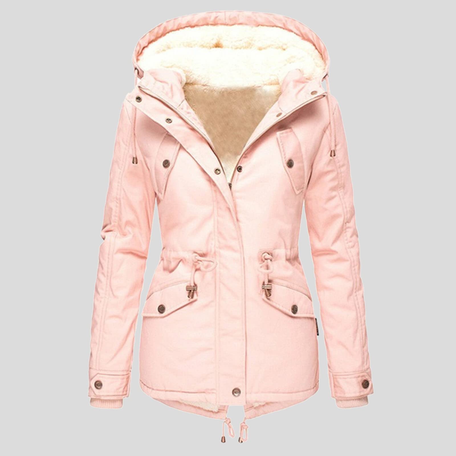 Generisch Damen Plus Size Wintermantel Damenjacke Dicker Outwear gefütterter Kapuzenmantel Warmer Trench Damenmantel