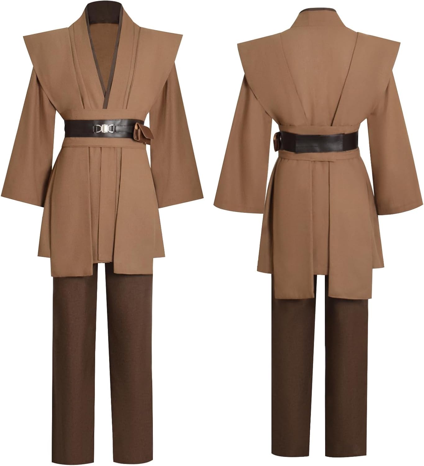Mens Costume Brown Tunic Cape Hooded Cloak Robe Uniform Suit Halloween Cosplay Outfit