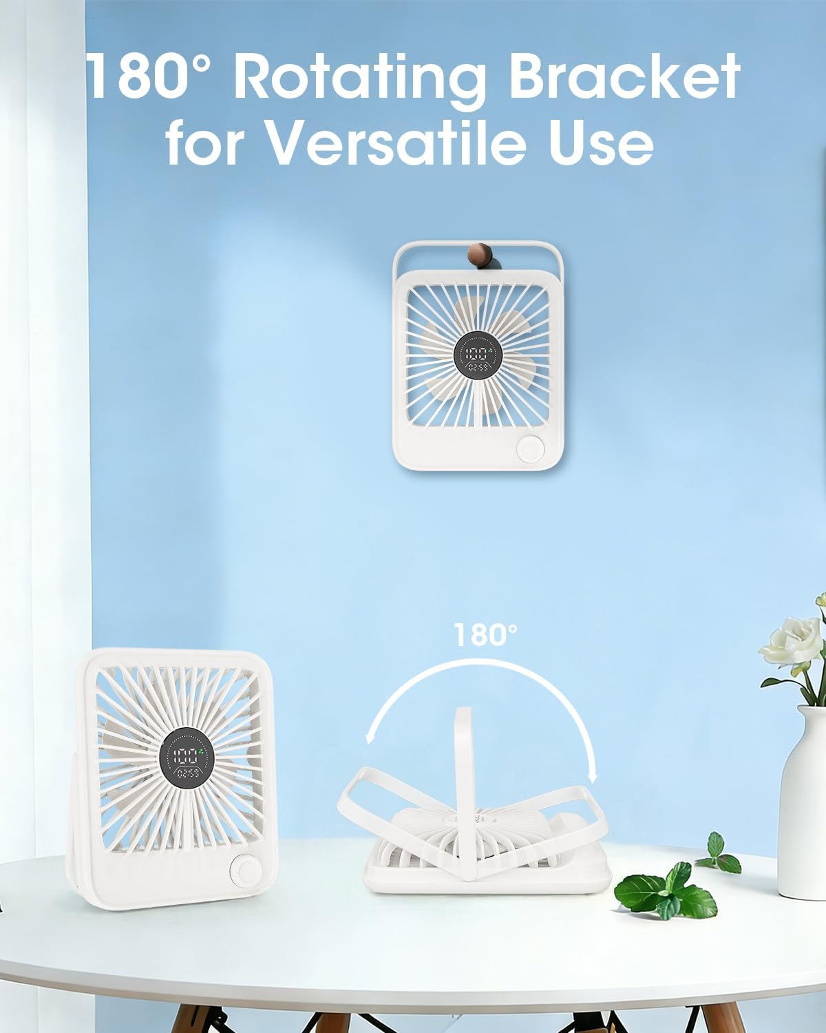 Ouddy Mode 2 Pack Small Desk Fan, Rechargeable Quiet Portable Travel Fan with 100 Wind Speeds Digital Display White Personal Fans for Office Bedroom Home Outdoor