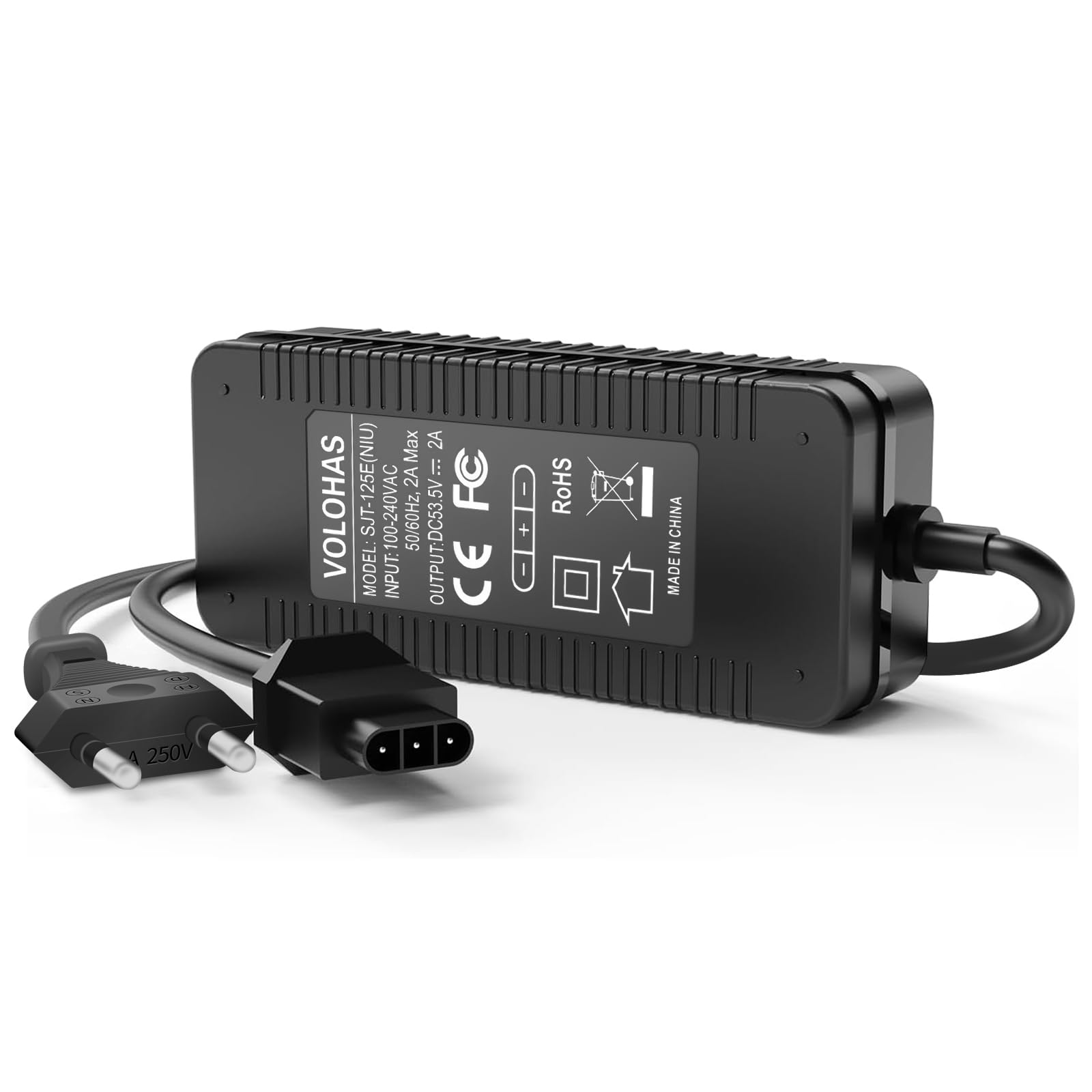 VOLOHAS 53,5V 2A Caricabatterie per NIU KQi3/KQi3 Pro/KQi3 Max/KQi2/KQi2 Pro/KQi 1/KQi 1 Pro/KQi Air/KQi Air X/KQi 300X/KQi 300P Monopattino Elettrico Caricabatterie Rapido Universale per Scooter NIU