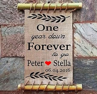 One year down forever to go.Initials Heart Love Burlap art print | Custom 1st Anniversary Gifts for Him Her | Handmade Cotton Fabric Wedding Anniversary gift for husband wife | Burlap Print …