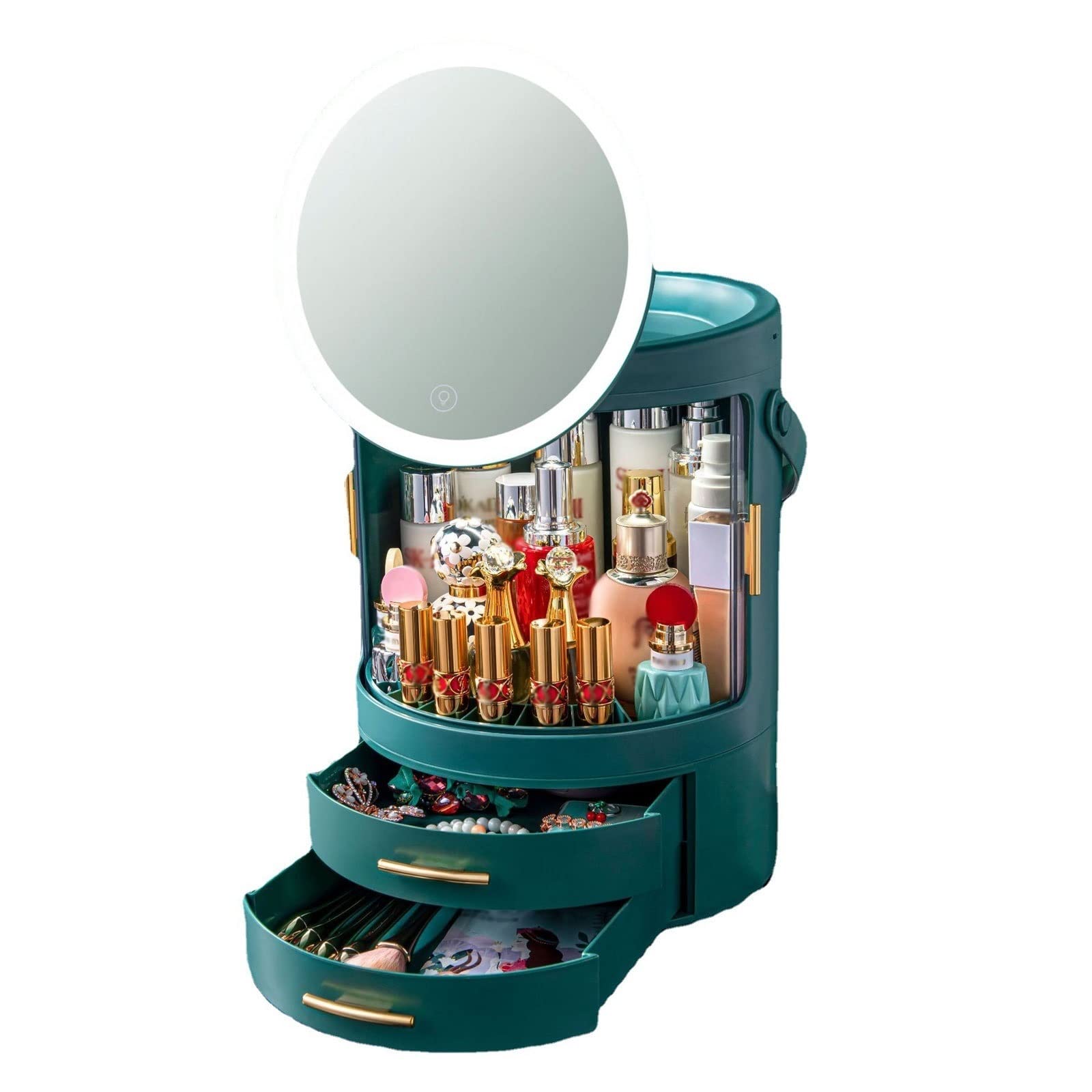 Organizzatore di trucco di grande capacità con specchio a LED – Perfetto toeletta da toeletta per cosmetici per prodotti per la cura della pelle – Vetrina efficiente