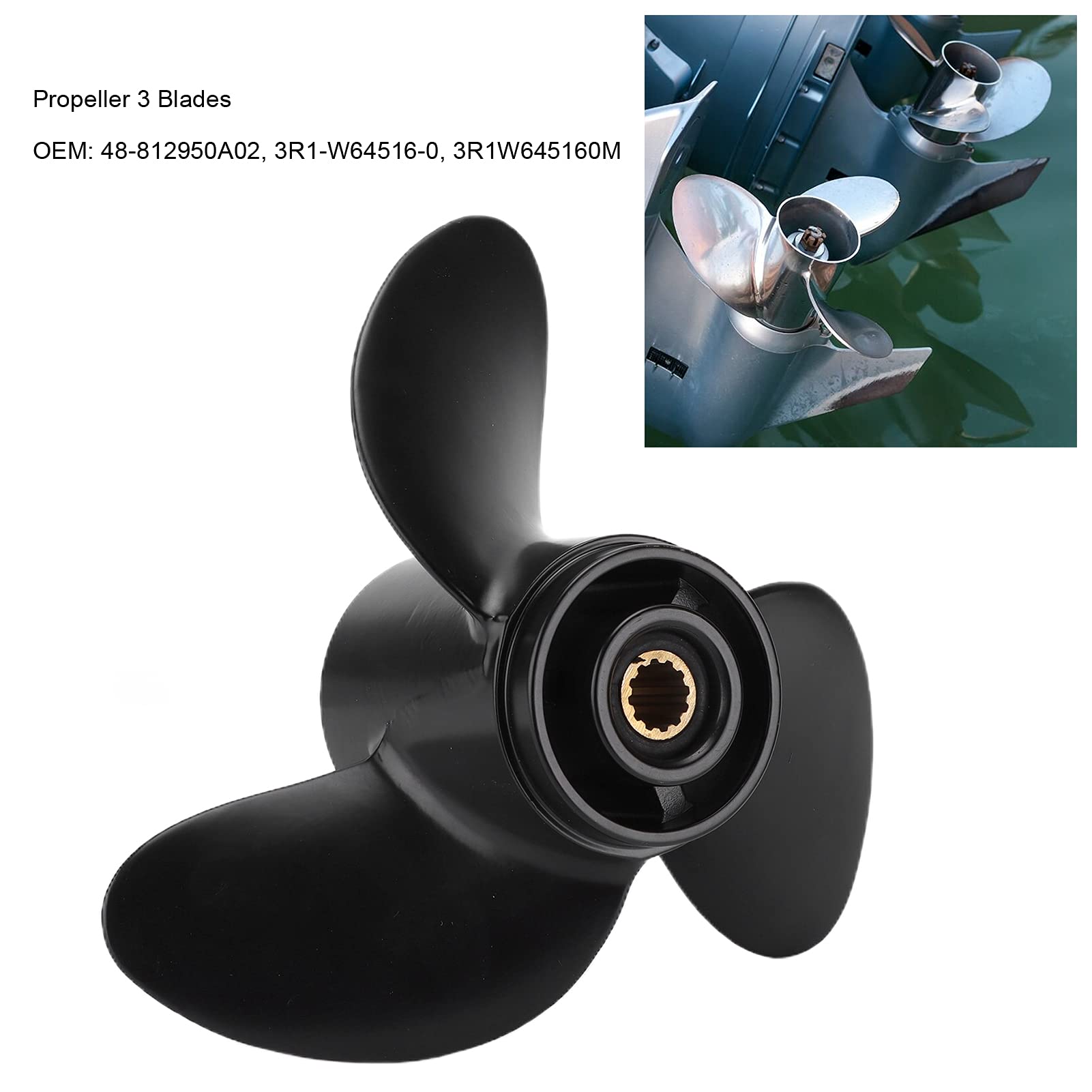 Elica per Barca a 3 Pale in Lega di Alluminio 48-812950A02 Ricambio per Motore Fuoribordo Tohatsu 4 5 6 HP