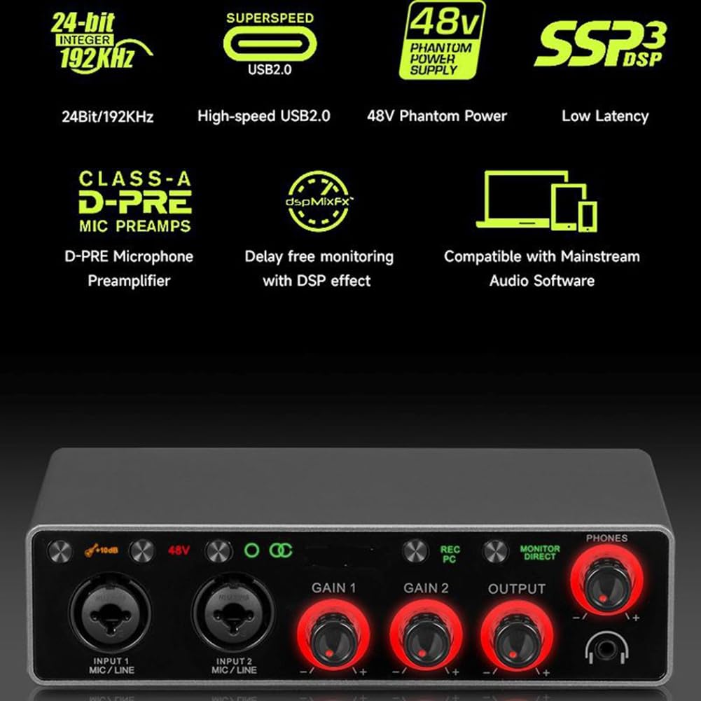 Scheda Audio Portatile per Registrazione Plug And Play, Registrazione su Computer, Interfacce Audio USB per Podcaster, Studio